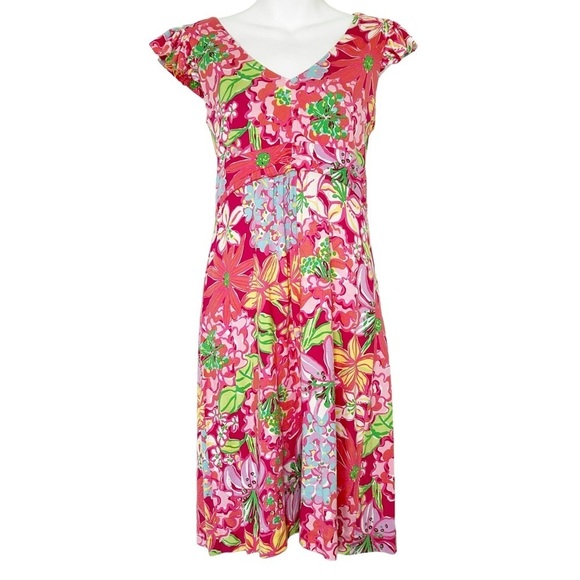 Lilly Pulitzer Dresses & Skirts - Lilly Pulitzer Cherry dress azalea pink v neck flutter sleeve cotton silk small